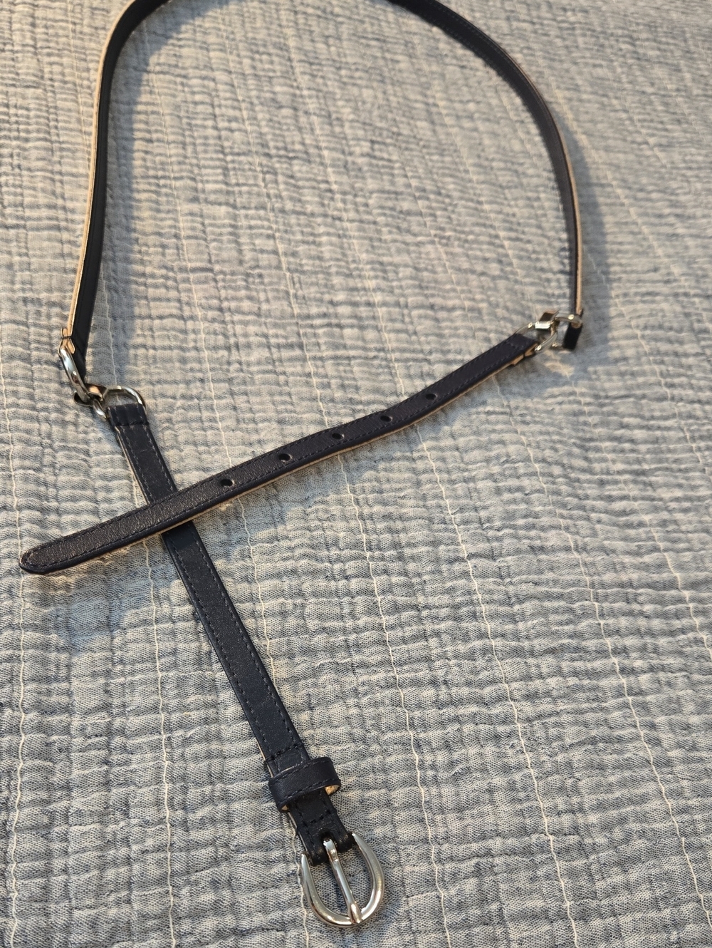 Talbots Navy BlueSkinny Leather Belt with Silver Buckle